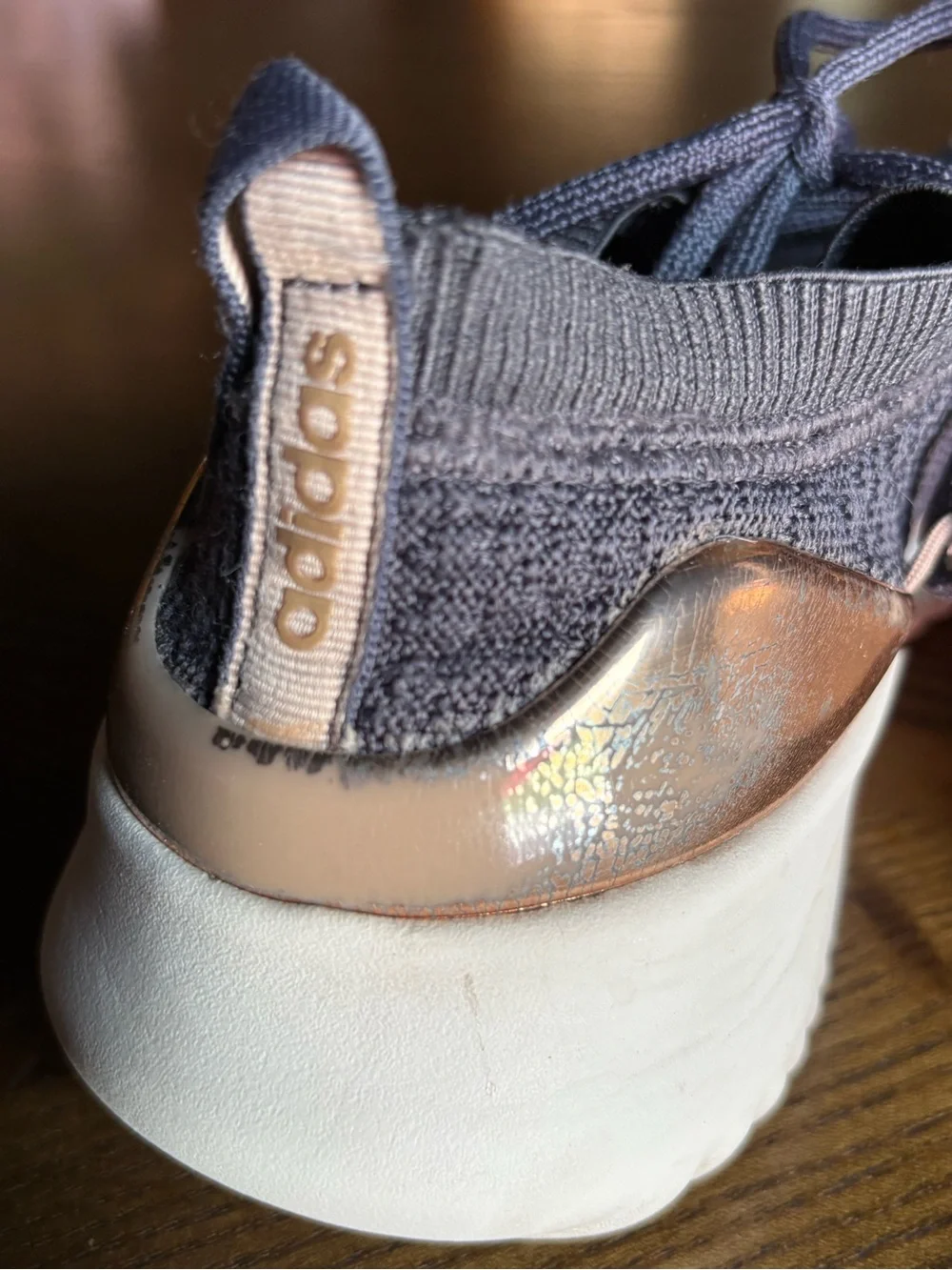 Adidas Women’s Size 7 Gray/Blue Knit Sneakers Rose Gold Cloudfoam Athletic Shoes